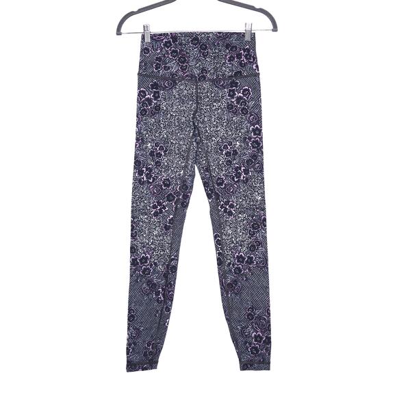 LULULEMON Wunder Under Hi-Rise Tight Trellis Bloom Ice Grey Black Women's 6 - Picture 1 of 13